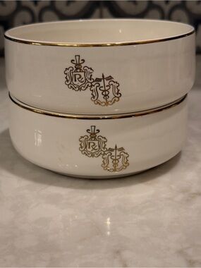 VIntage Collector’s Hall China “RX Pharmacy” Bowls with Gold Details-Set of 2